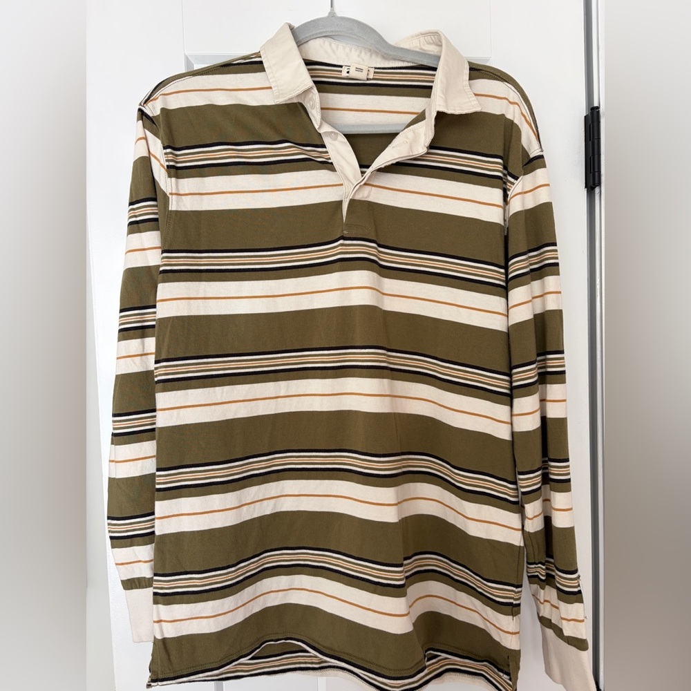 Billabong Olive and White Striped Long Sleeve Top